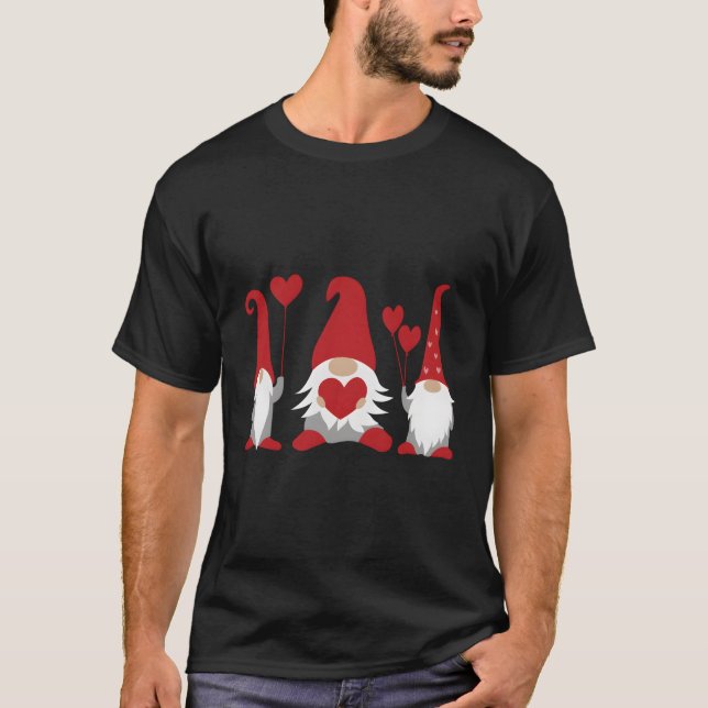 T-shirt Trois Gnomes Tenant Coeurs Valentines Garçons Fill (Devant)