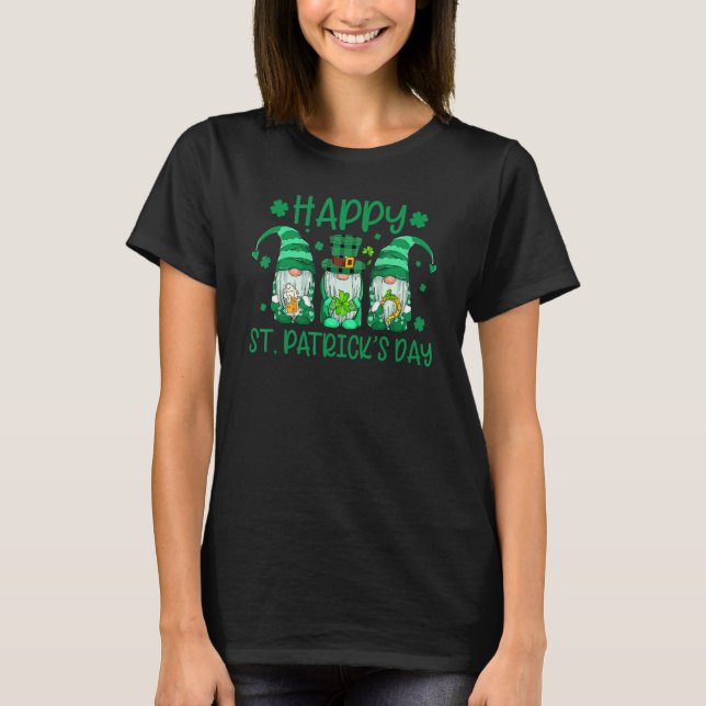 T-shirt Trois Gnomes tenant le Shamrock Leopard Plaid St P (Devant)