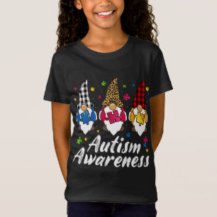 T-Shirt Trois Gnomes Tenant Puzzle Leopard Plaid Autisme A