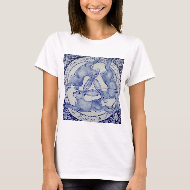 T-shirt Trois Hares Rabbit Bleu et blanc Médaillon Oiseau (Devant)