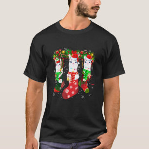 T-shirt Trois Llama En Sock Noël Chapeau Père Noël