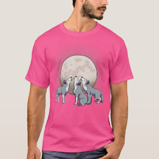 T-shirt Trois Loups hurlant Sur La Lune