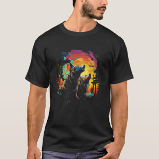 T-shirt Trois Loups hurlant Sur La Lune Cool Pop Art Alask