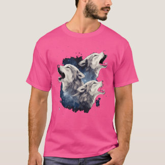T-shirt Trois Loups hurlant Sur L'Amoureux Du Loup Lune