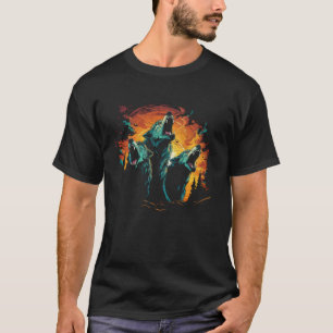 T-shirt Trois loups hurlent à la lune Cool Wolf L