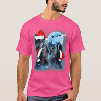 T-shirt Trois Loups hurlent sous la lune Noël Père Noël Wo