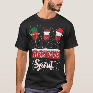T-shirt Trois Lunettes de vin rouge Noël Spirit Père Noël 