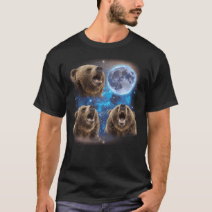 T-shirt Trois Ours Grizzly hurlant Sur La Lune Mème Étrang