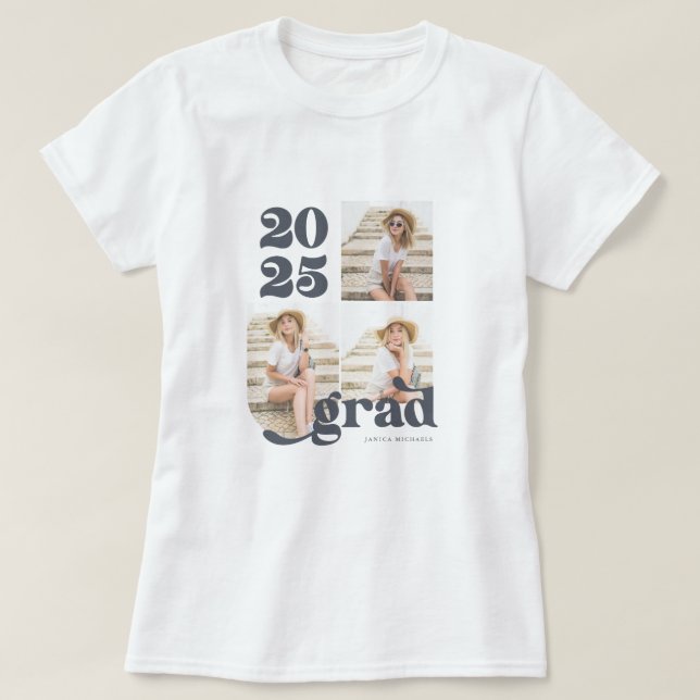 T-shirt Trois Photo Retro 2025 Graduate Blue (Design devant)