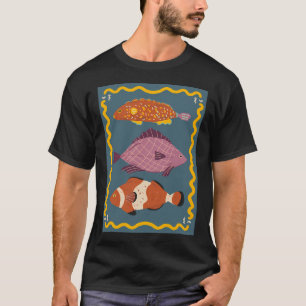 T-shirt Trois poissons mignons - fond bleu