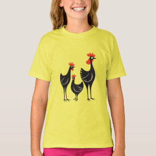 T-shirt Trois poules françaises Rétro découpé milieu du si