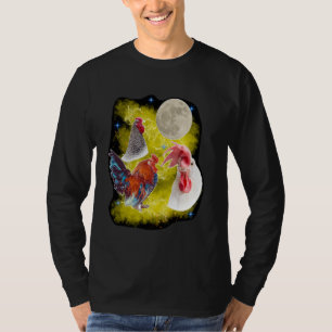 T-shirt Trois poules Lune Coq chantant à la Lune poule