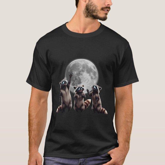 T-shirt Trois Raccoons hurlent à la lune Drôle animal amus (Devant)