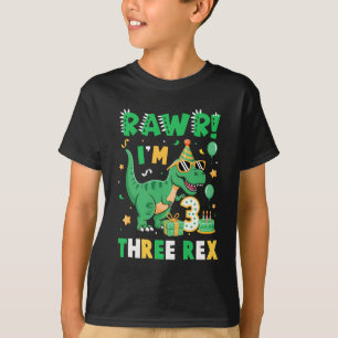 T-shirt Trois Rawday Boy Party T-Rex Dinosaur 3 Yea