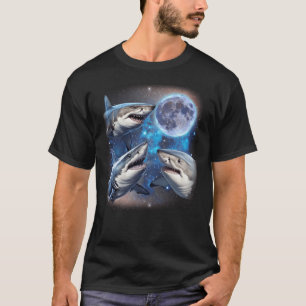 T-shirt Trois requins Lune mème maudit Mème 3 hurling requ