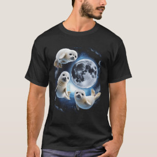 T-shirt Trois Seals Bébés Mignons Lune 3 Seal Drôle Curs B