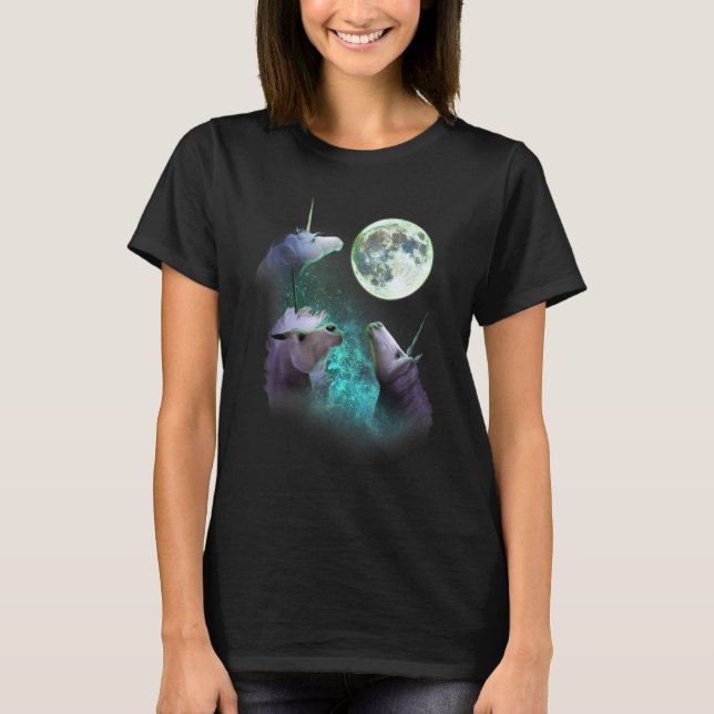 T-shirt Trois Unicornes hurlent à la lune 3 Wolfs Wolves F (Devant)
