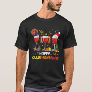 T-shirt Trois Verre à vin Hallothanksmas Citrouille Turk
