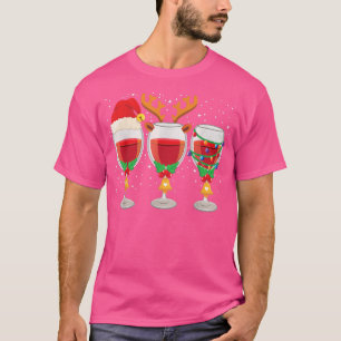 T-shirt Trois Verre de vin rouge Santa Hat Noël drôle