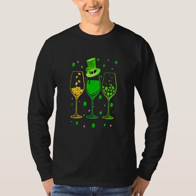 T-shirt Trois verres à vin C Shamrock irlandais St Patrick (Devant)