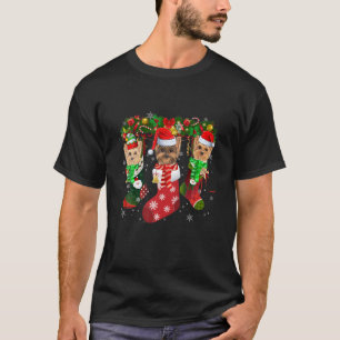 T-shirt Trois Yorkie En Sock Noël mignonne Santa Hat