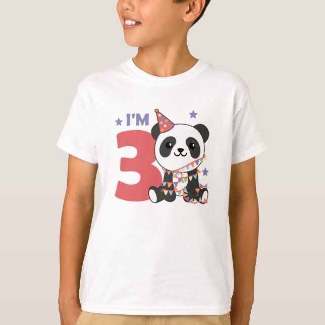 T-shirt Troisième Panda Anniversaire Pour Enfants 3 Ans T- (Devant)
