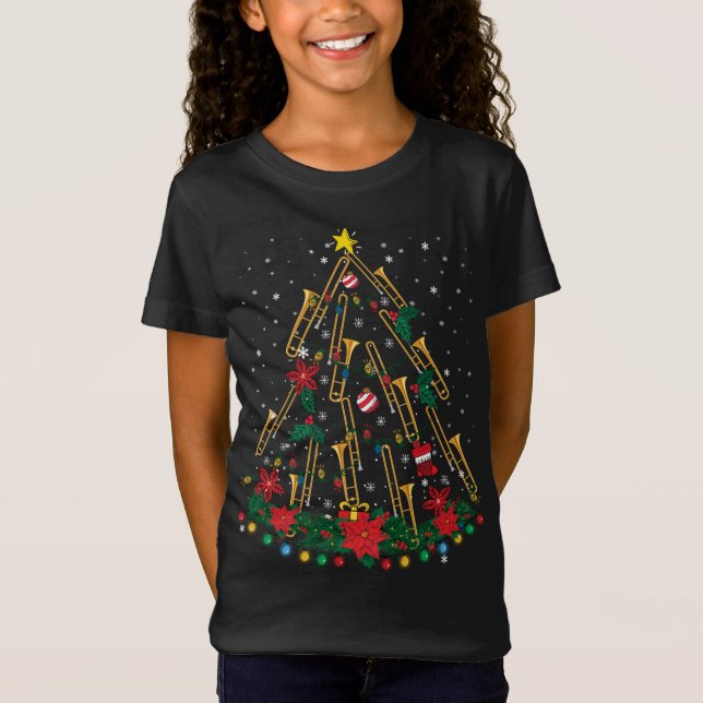 T-Shirt Trombone Arbre de Noël Ornements Funny Music Band (Devant)