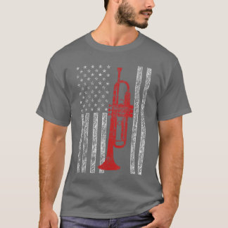 T-shirt Trompette USA Drapeau Américain Drôle Musique Jazz