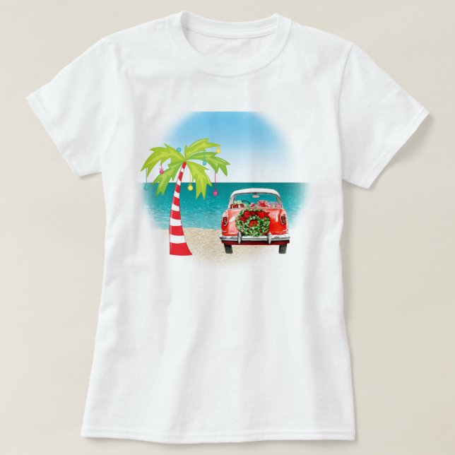 T-shirt Tropical Beach Classic Car Noël (Design devant)
