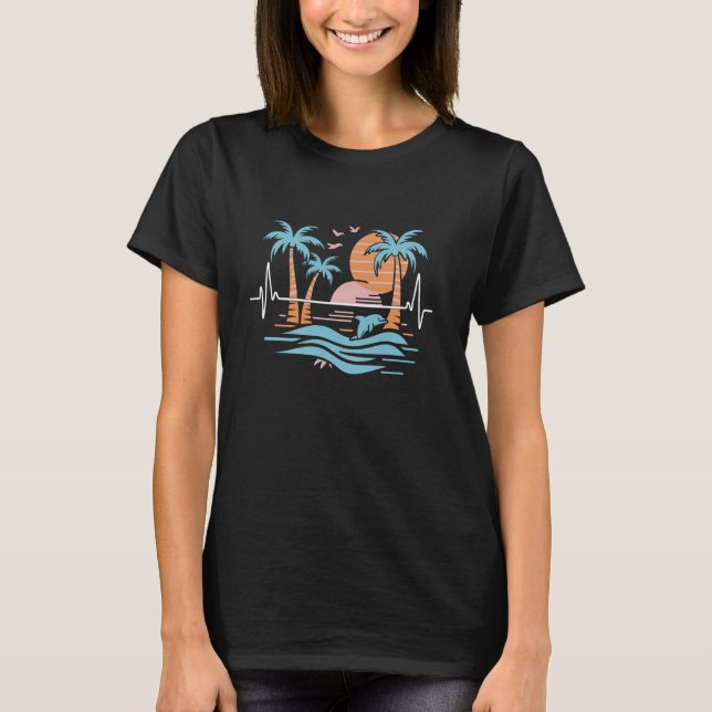 T-shirt Tropical Beach Heartbeat - Beach Island Sunset (Devant)