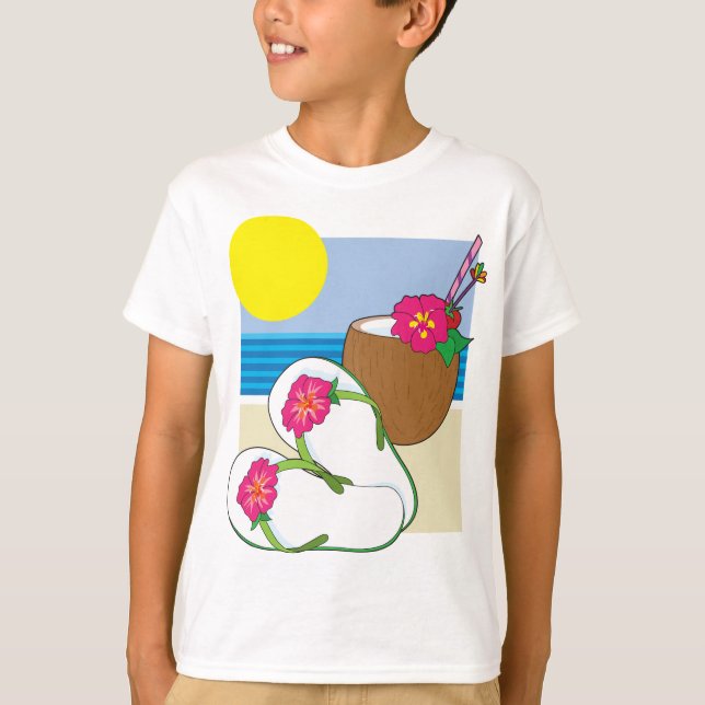 T-shirt Tropical Beach Vacation Coconut Flowers Flip Flops (Devant)
