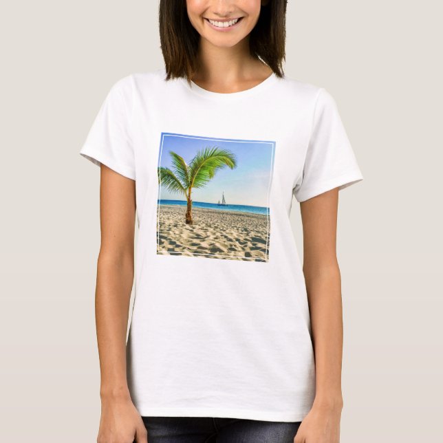 T-shirt Tropical Beaches | Sailboat, Palm Tree, Aruba (Devant)
