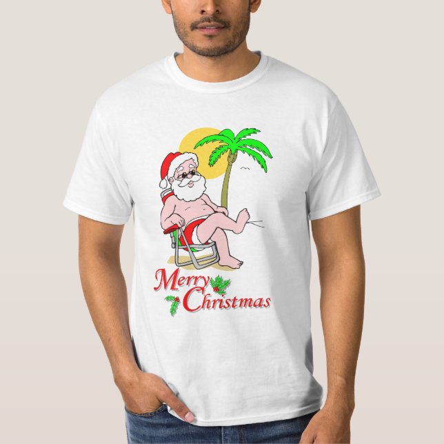 T-shirt tropical de thème de Noël de Père Noël (Devant)