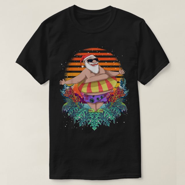 T-shirt Tropical Hawaiian Summer Funny Père Noël Noël (Design devant)