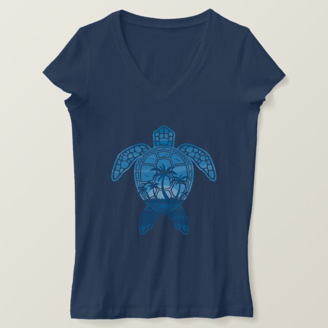 T-shirt Tropical Island Sea Turtle Design en bleu (Design devant)