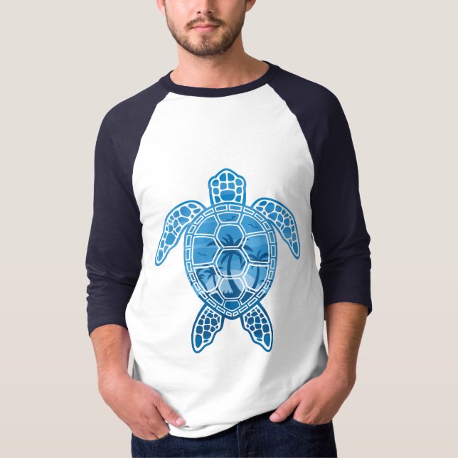 T-shirt Tropical Island Sea Turtle Design en bleu (Devant)