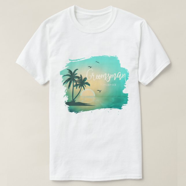 T-shirt Tropical Isle Groomsman ID Turquoise581 (Design devant)