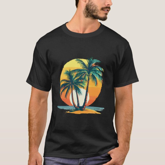 T-shirt Tropical Palm Trees with Vibrant Sunset (Devant)