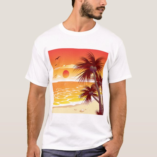 T-shirt Tropical Sunset Beach Palm Tree Island (Devant)
