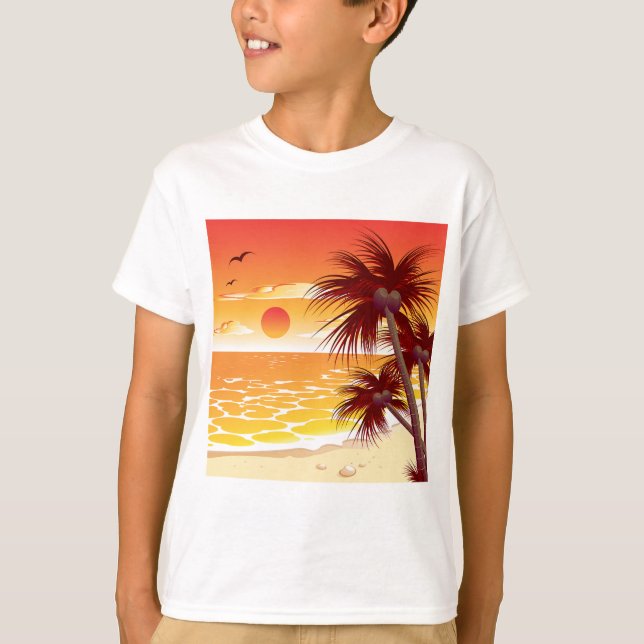 T-shirt Tropical Sunset Beach Palm Tree Island (Devant)