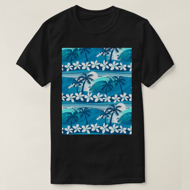 T-shirt Tropical surf wave with palm trees Graphic (Design devant)