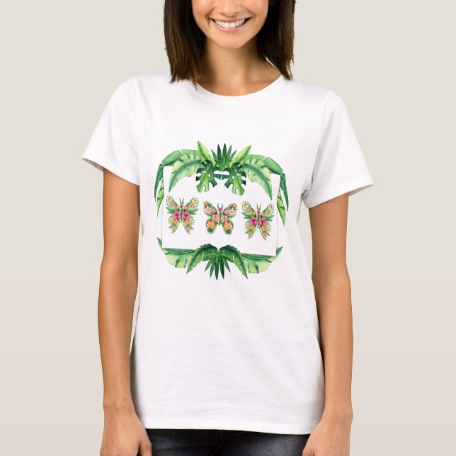 T-shirt Tropical Tee pour elle avec des papillons floraux (Devant)