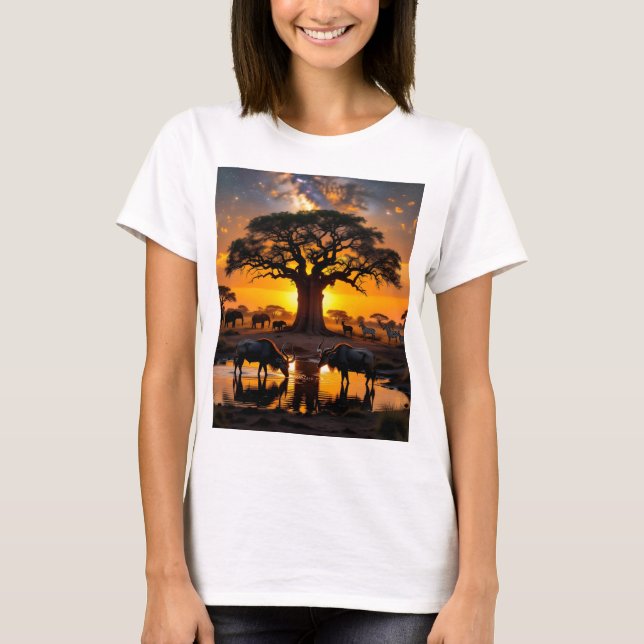 T-shirt Trou d'eau cosmique doré Coucher de soleil (Devant)