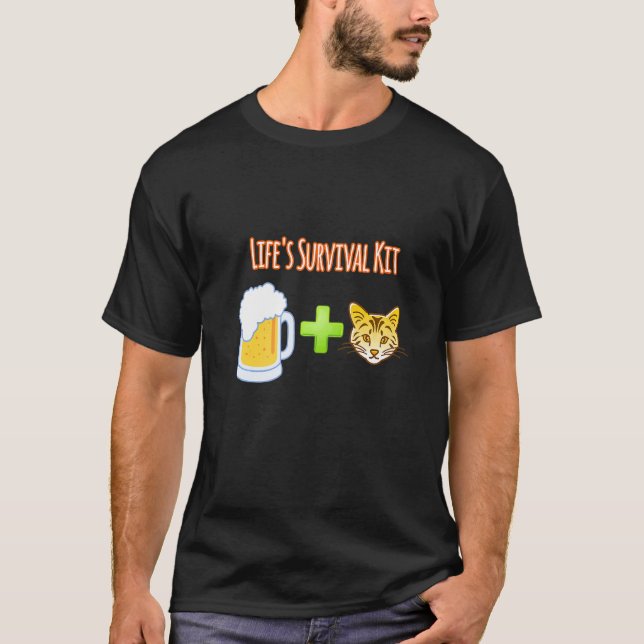 T-shirt Trousse de survie Bière plus Chats (Devant)
