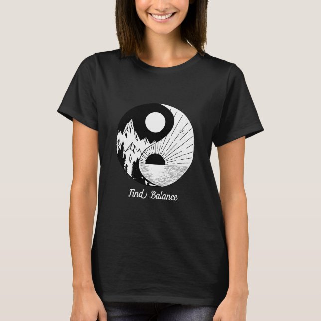 T-shirt Trouver l'équilibre Zen Yin Yang Noir Blanc (Devant)