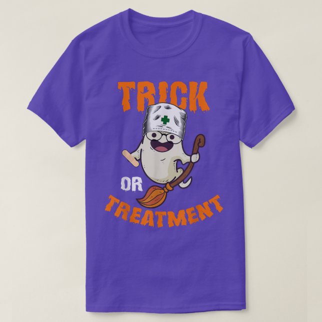 T-shirt Truc amusant ou traitement Infirmière fantôme tenu (Design devant)