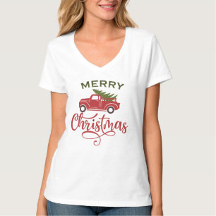T-shirt Truck de Noël Rouge Tee, arbre de Noël