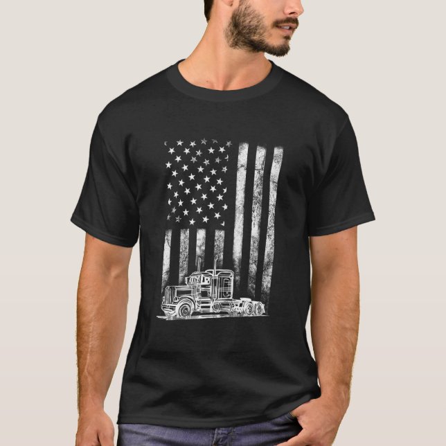 T-shirt Truck Driver American Flag Trucker (Devant)
