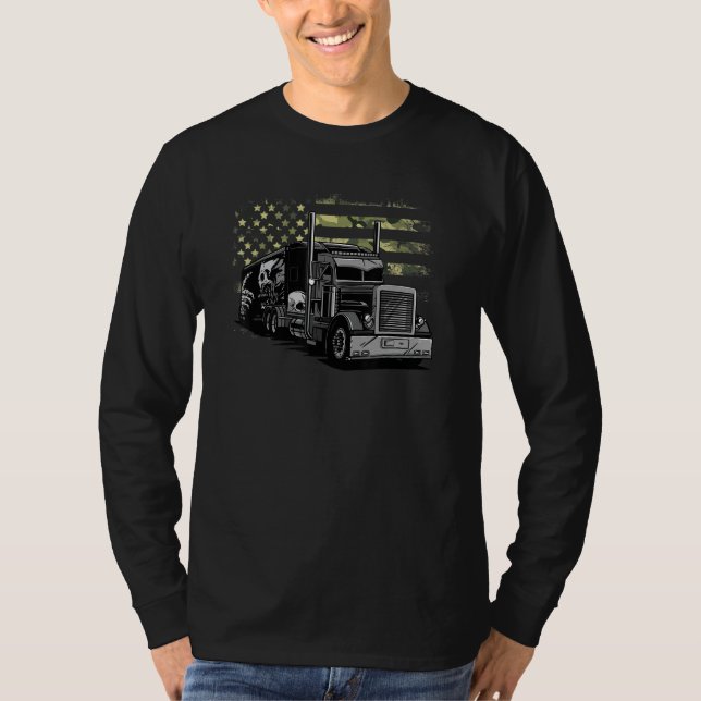 T-shirt Truck Driver Camo American Flag Distressed Style T (Devant)