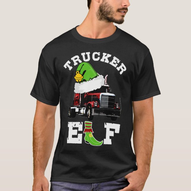 T-shirt Trucker Cadeaux Christmas Elf 18 Wheel Tractor Tra (Devant)